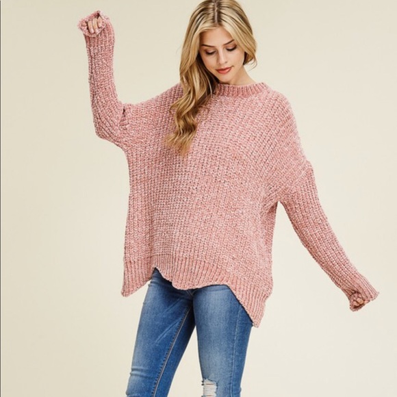 DEVI SOFT chenille hem sweater top - Picture 3 of 6